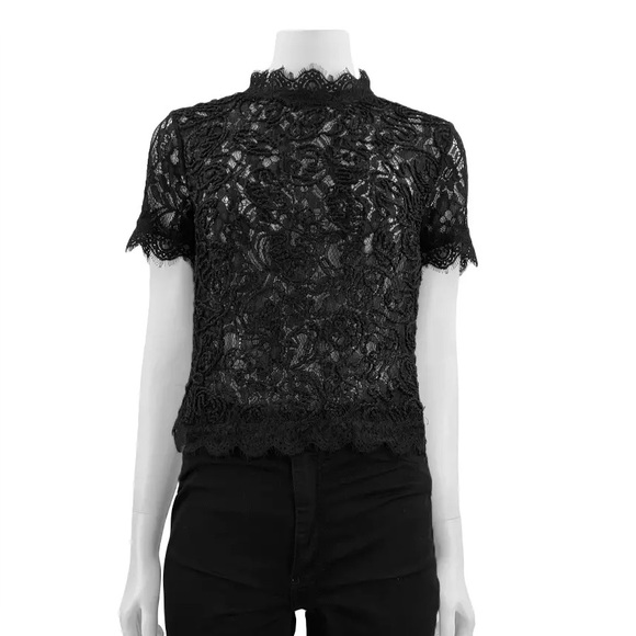 ZARA Floral Lace Black Short Sleeve Top - Picture 6 of 16
